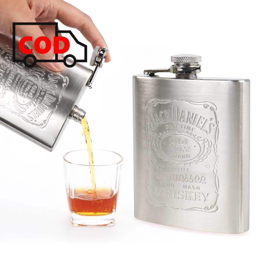 Hip Flask Stainless Steel Elegan Portable Botol Minuman Whiskey Wine Anti Karat Gepeng Pipih