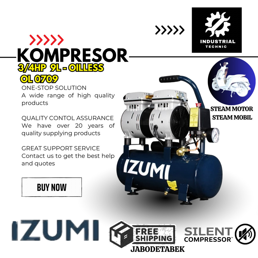COMPRESSOR IZUMI NLG 3/4HP 9L - OILLESS OL 0709/ KOMPRESOR 220V/ KOMPRESOR 1 PHASE/ KOMPRESOR STEAM 