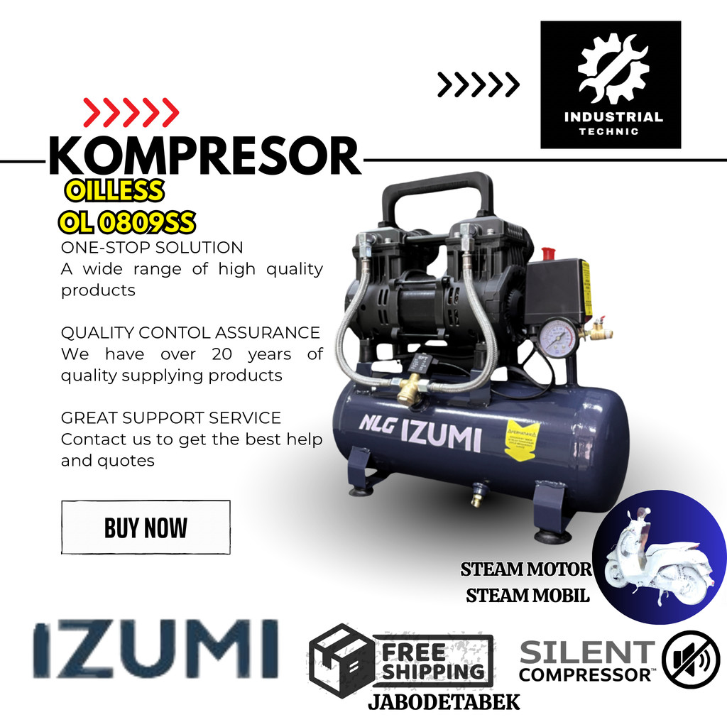 COMPRESSOR IZUMI NLG OILLESS 1HP OL 0809SS/ KOMPRESOR 220V/ KOMPRESOR 1 PHASE/ KOMPRESOR STEAM MOTOR