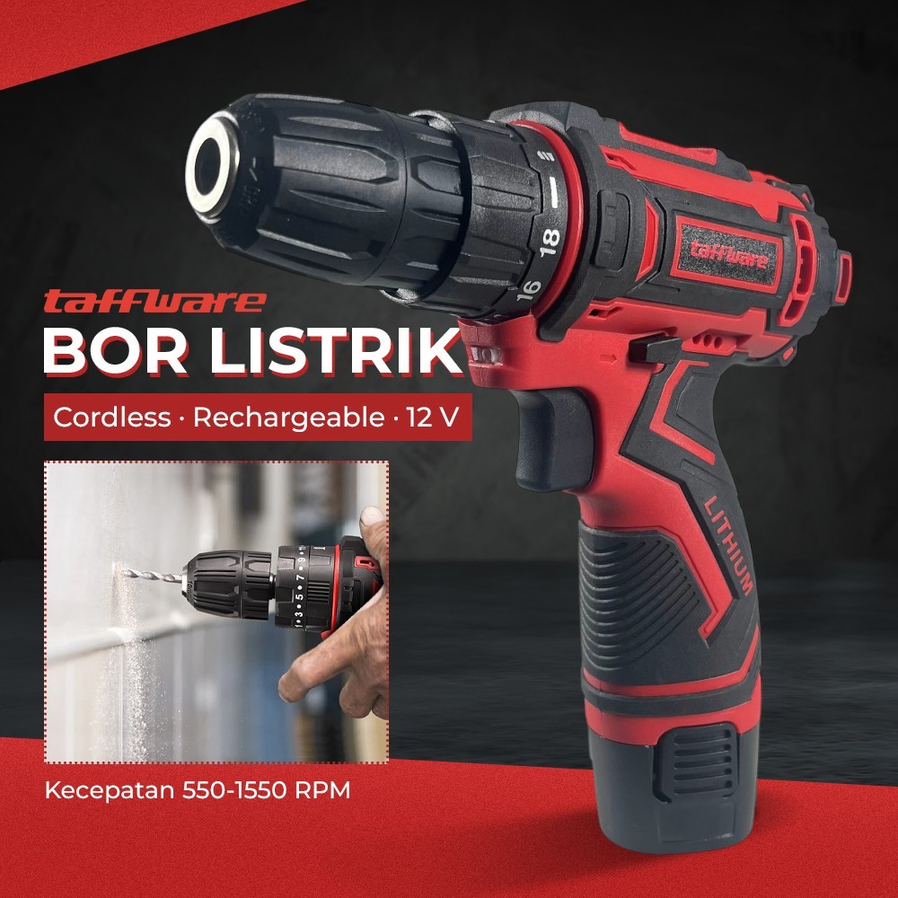 Bor Listrik Cordless Lithium Battery 18 tap Torsi