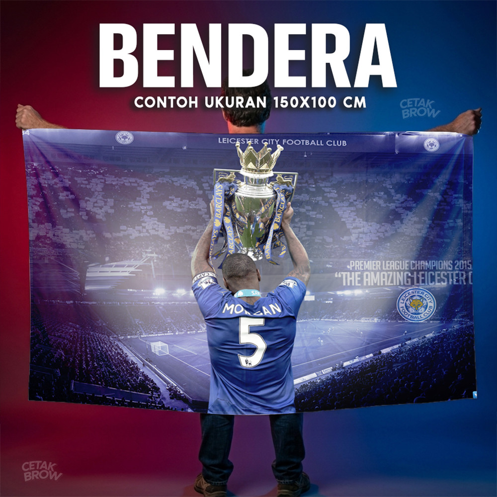 Bendera Leicester City Fearless Motto Club Identity Typography Fox Spirit Bold Blue Design Bisa Ceta