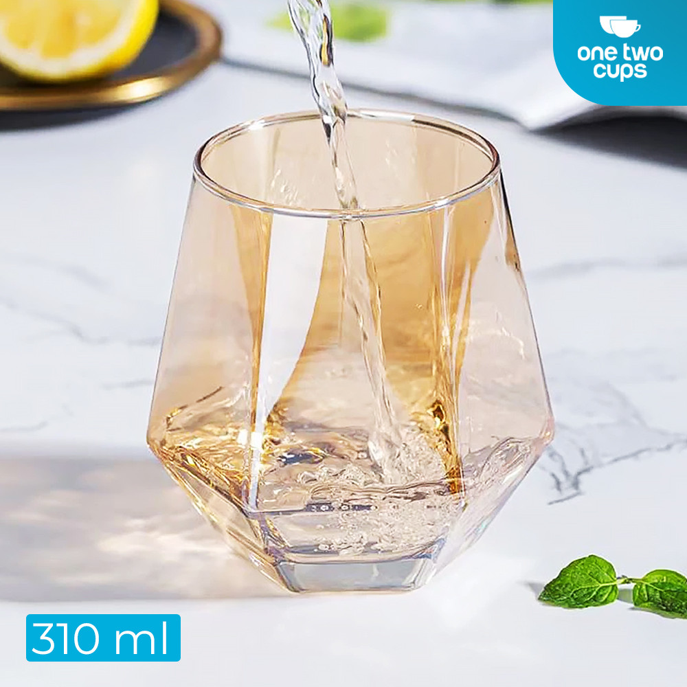 One Two Cups Gelas Kaca Aesthetic Kopi Teh Diamond Crystal Glass 310ml - GW107