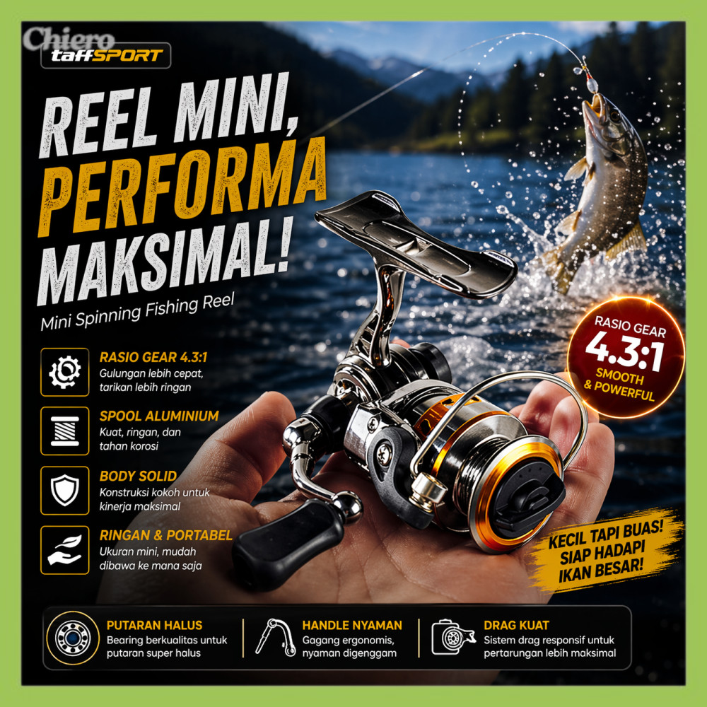 TaffSPORT Reel Pancing Mini Spinning Fishing Reel 4.3:1 100 - MN100