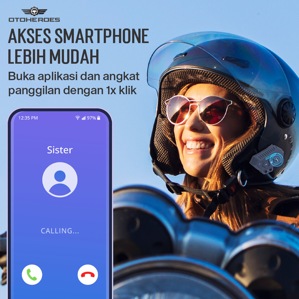 Headset Helm OTOHEROES Headset Helm Bluetooth Call Music Waterproof 500mAh - BT-12