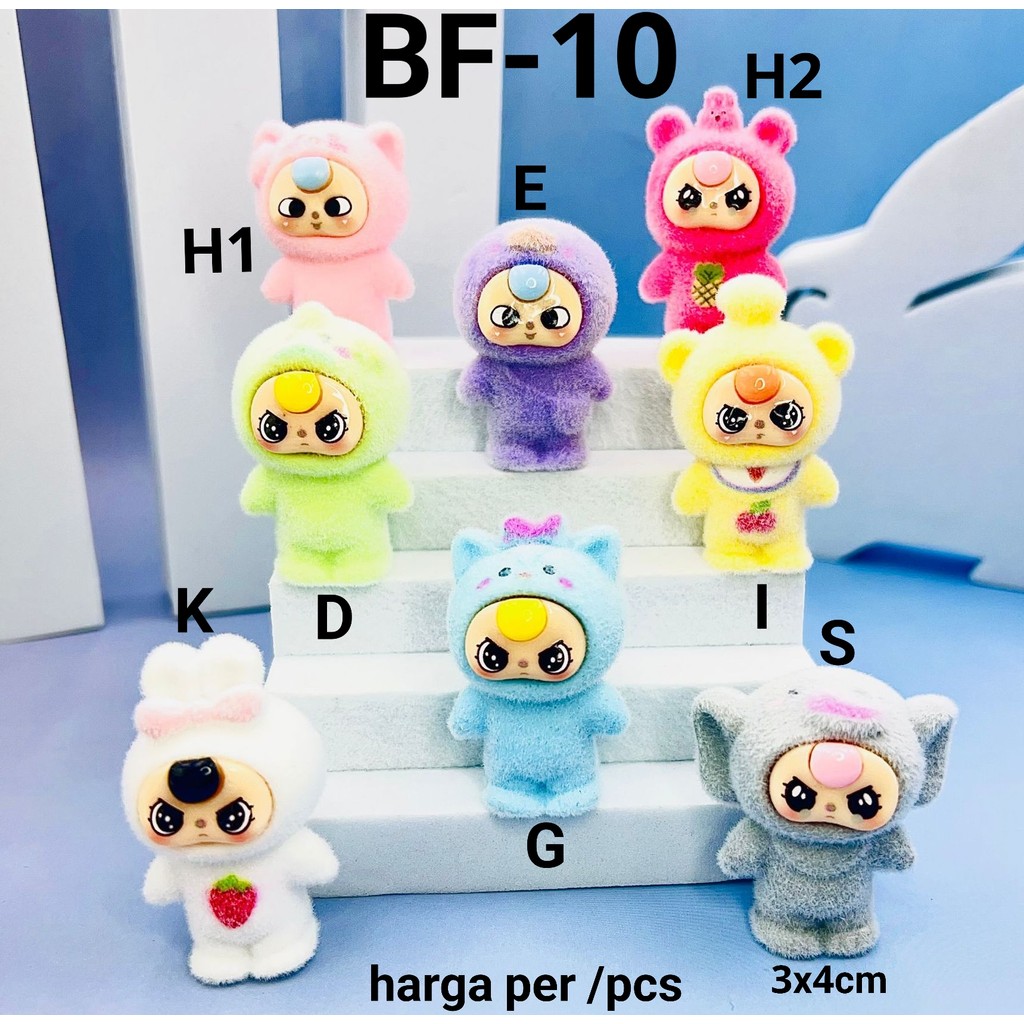 BF-10 Resin clay 3d diy velvet bear baby pink ungu hijau kuning biru putih silver  kalung gantungan 