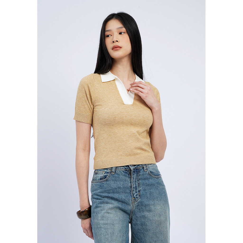 Executive Polo Shirt with Contrast Collar Khaki