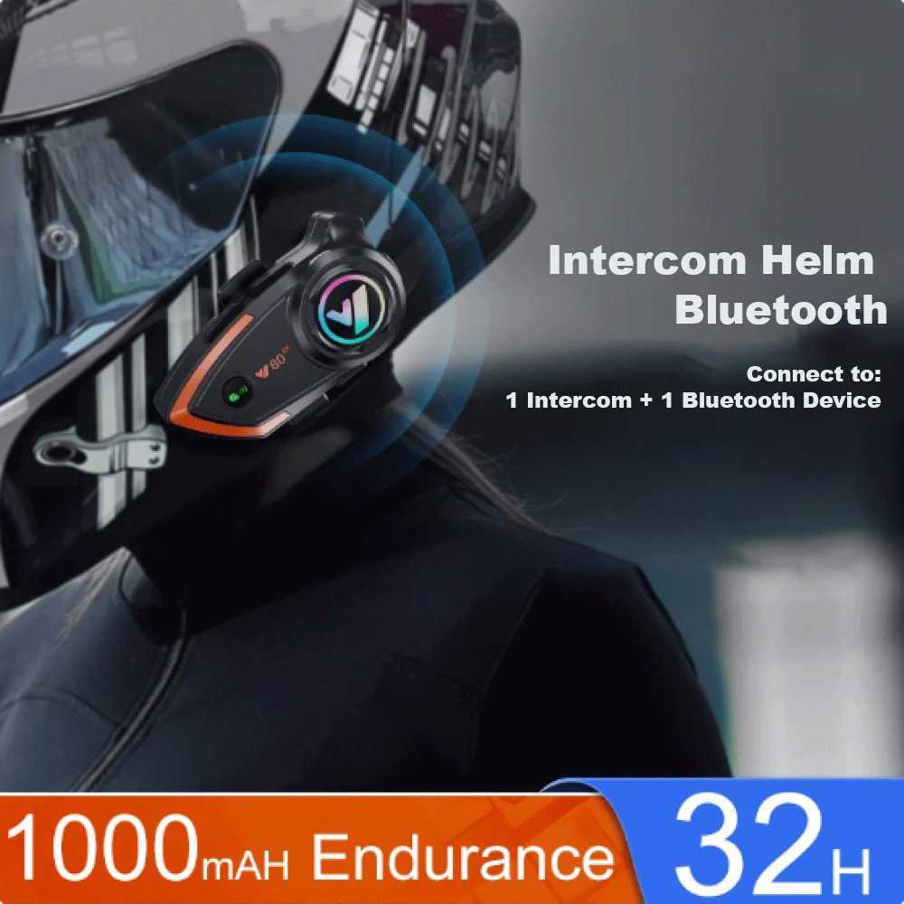 Intercom Helm Bluetooth Headset 2 Riders Music IP67 1000mAh Hitam
