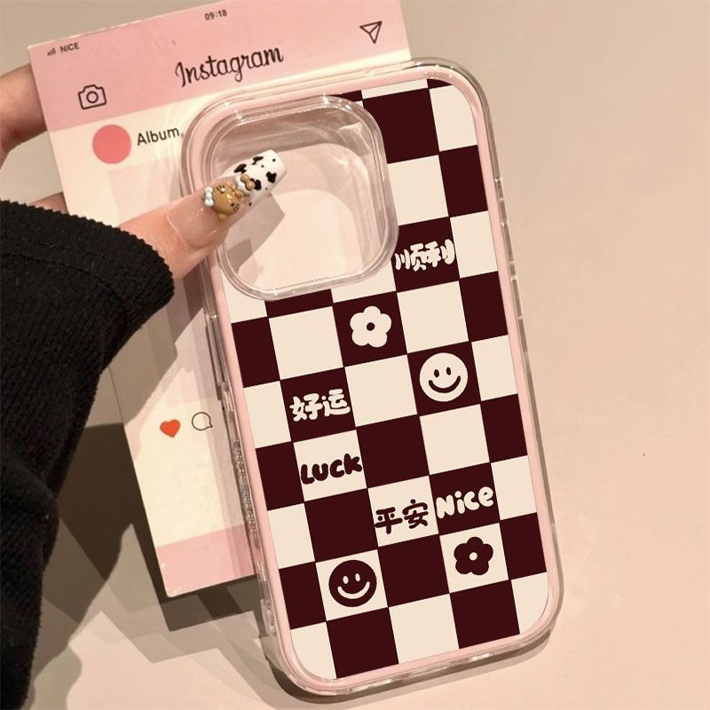 Kotak-Kotak Lucu Smile 2-In-1 Case Hp Iphone 17 Pro Max 13 Pro Max15 Plus 15 Pro Max 11 14 Pro Max 1