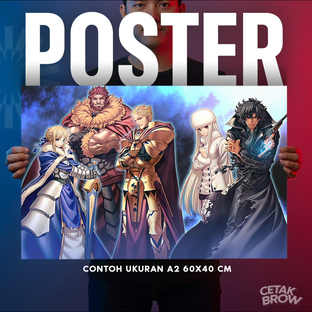 Poster Fate/Zero Saber Arturia Excalibur Holy Sword Golden Aura Night Battle Bisa Cetak Custom Dekor