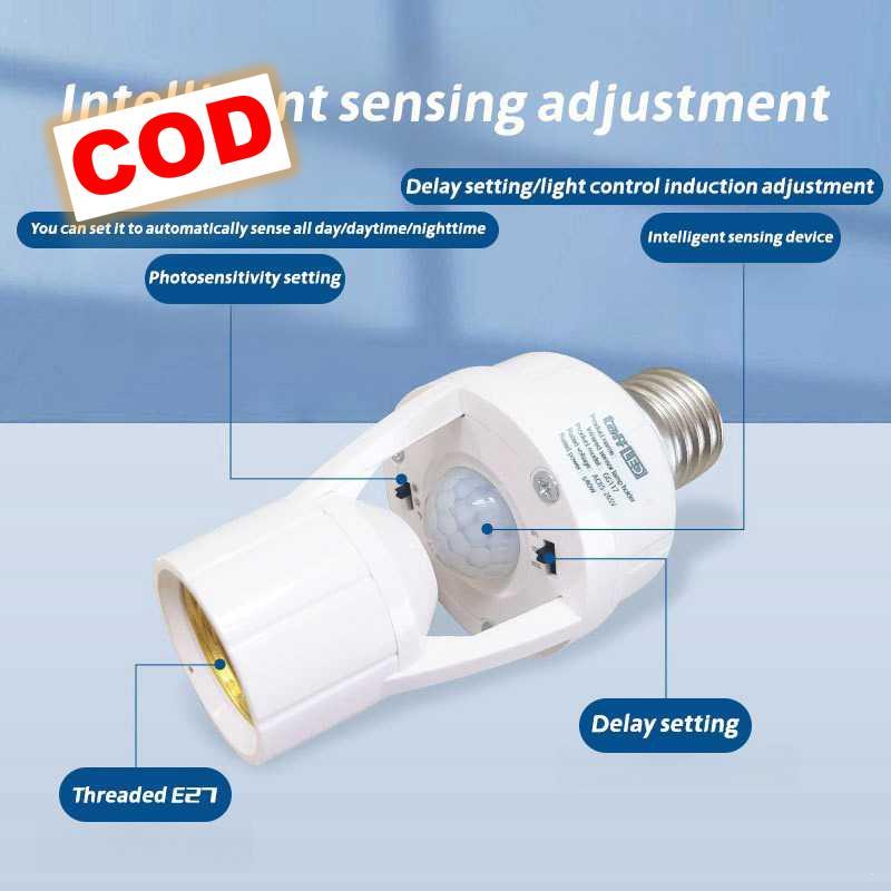Fitting Lampu Sensor Otomatis Dudukan Bohlam Gerak Timer Hemat Listrik Soket Lampu Pintar Nyala Mati