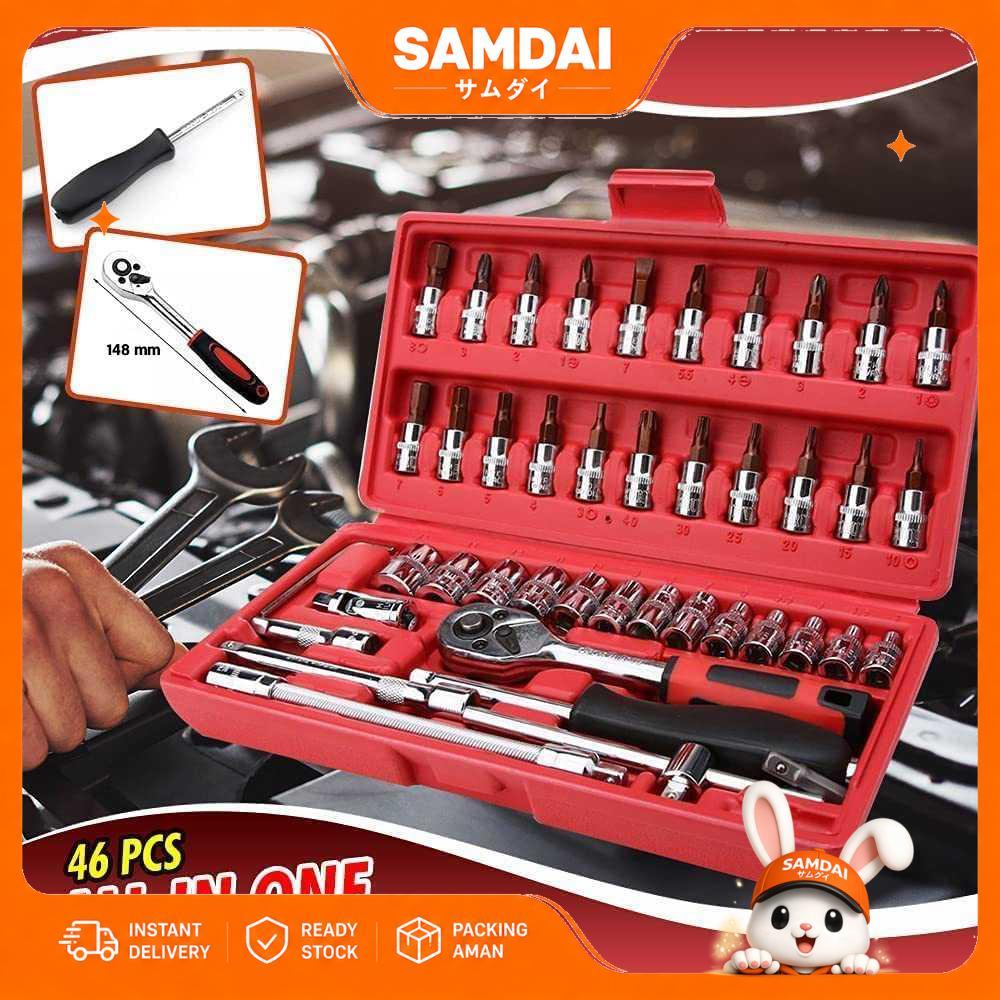 Samdai Set Kunci Sok Reparasi Mobil Chrome Vanadium 46in1 1 SET