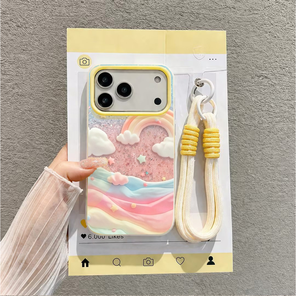 [Set Strap] Aesthetic Langit Pelangi Mewah Case Hp Oppo Reno 15F A6X A6 Pro 14F A3X A5 2025 A5 Pro A