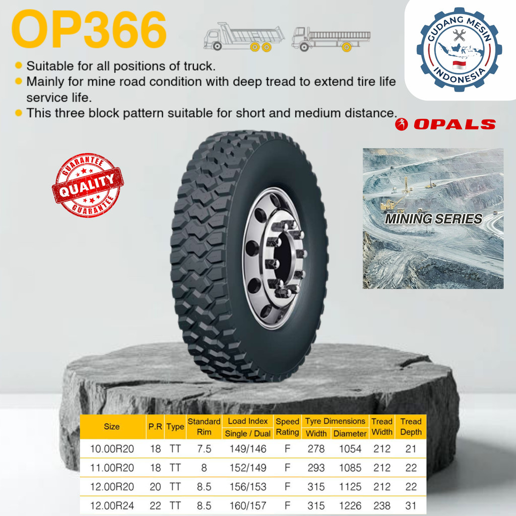 BAN TRUK MINING OP366 SIZE 12.00R20 20PR HEAVY DUTY | BAN DALAM LUAR TRUK TAMBANG ENGINE / SPAREPART