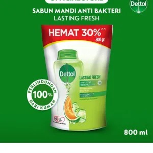Dettol Sabun Mandi Cair Jumbo 800ml Lasting Fresh Pouch 800ml