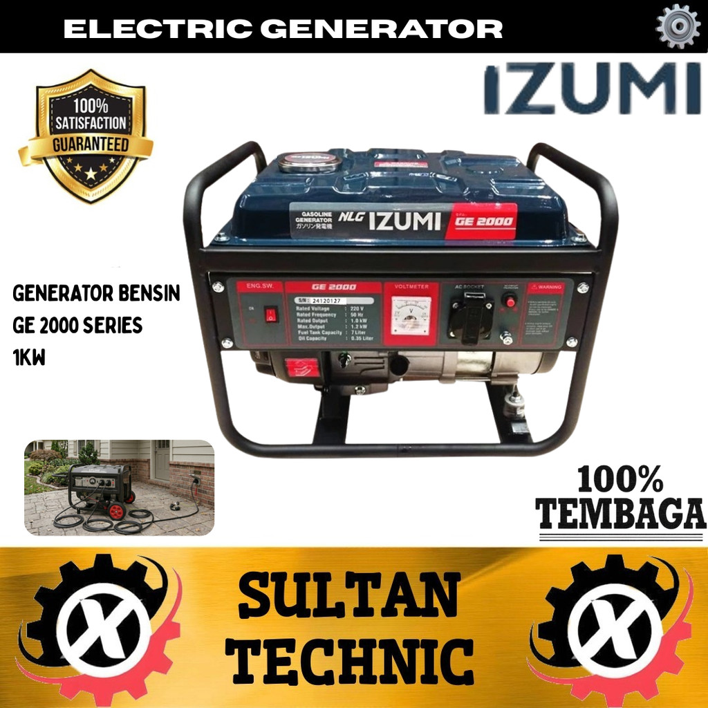GENSET BENSIN 1,25 KVA 1KW IZUMI NLG  GENERATOR GE 2000 GENERATOR 1,25 KVA GENSET BENSIN 1000 WATT G