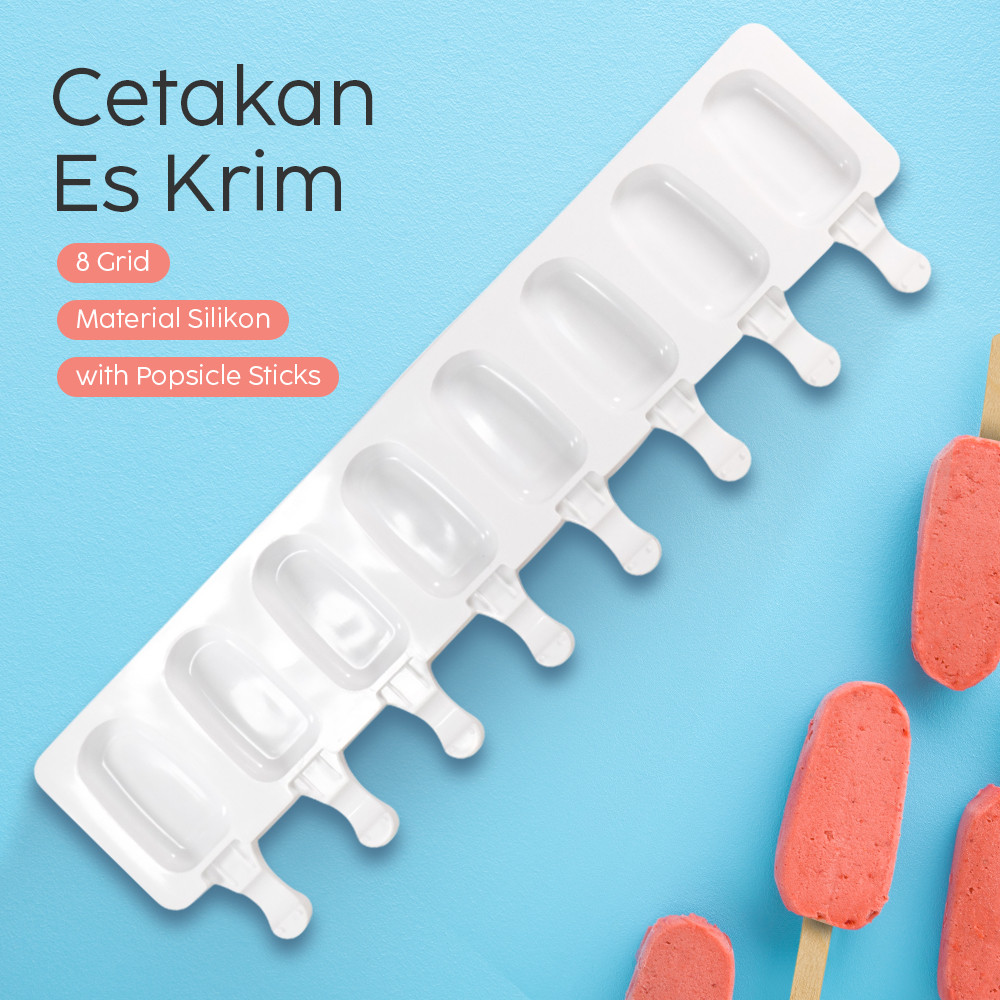 Cetakan Es Krim 8 Grid Lengkap Popsicle Sticks Ice Cream Mold DIY Homemade Frozen Dessert