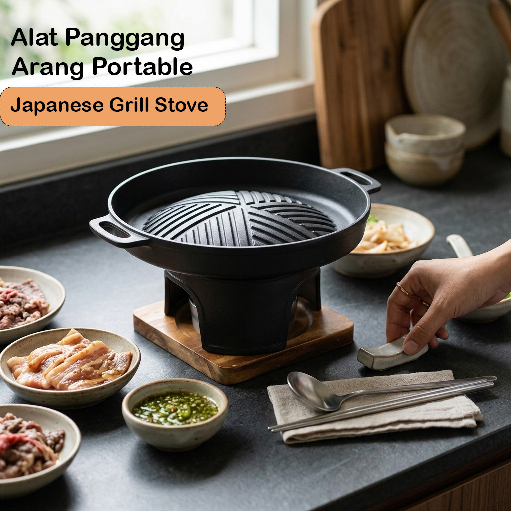 Alat Panggang Arang BBQ Portable Jepang Grill Stove Aluminium Anti Karat Alat Bakaran Sate Steak 20c