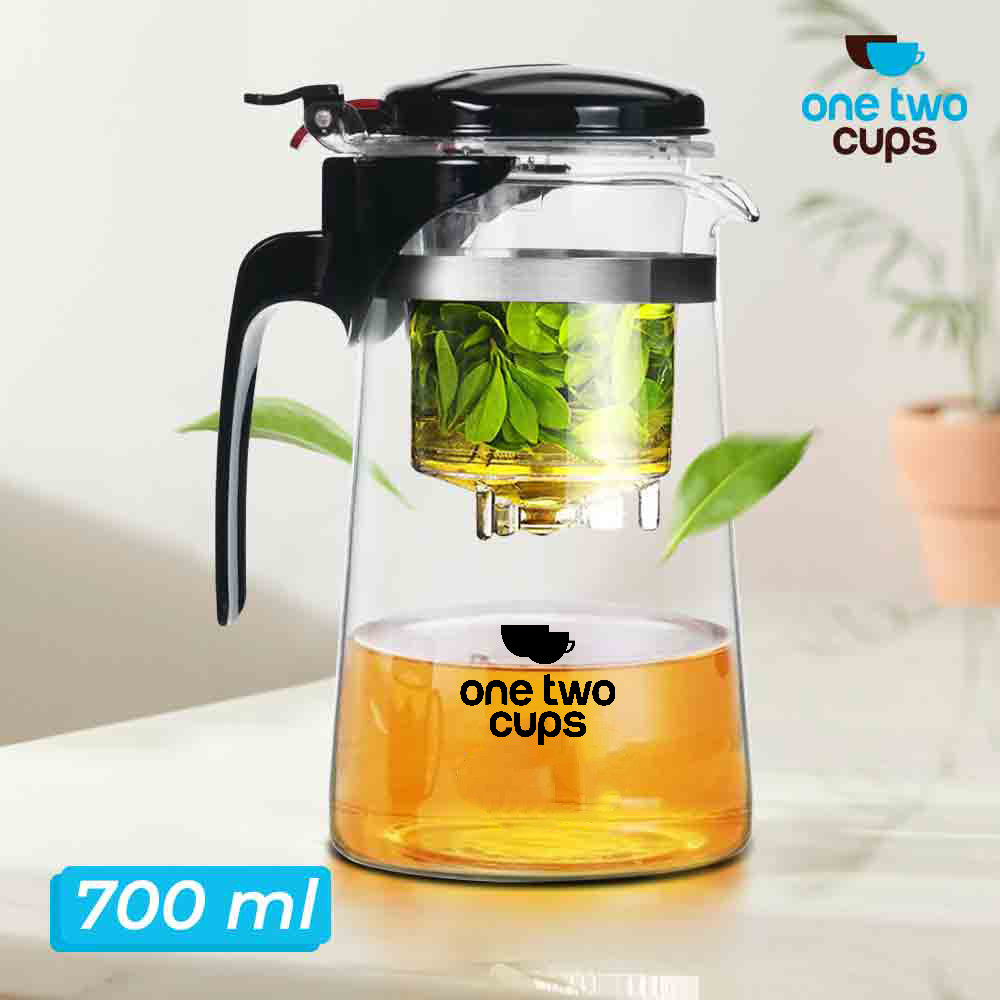 One Two Cups Teko Teh Kaca Borosilikat Saringan Tahan Panas Teapot - K1
