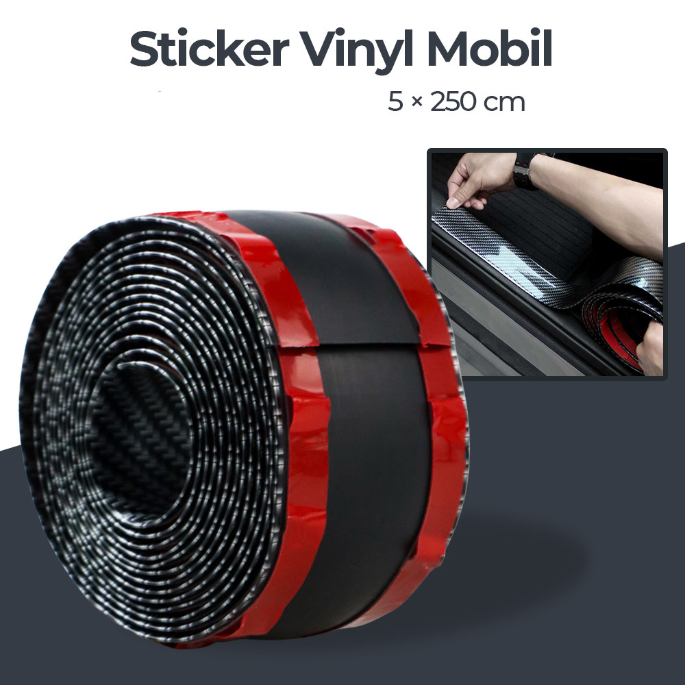Stiker Vinyl Mobil Carbon Fiber Rubber Strip Bumper Guard 5x250cm - C38404