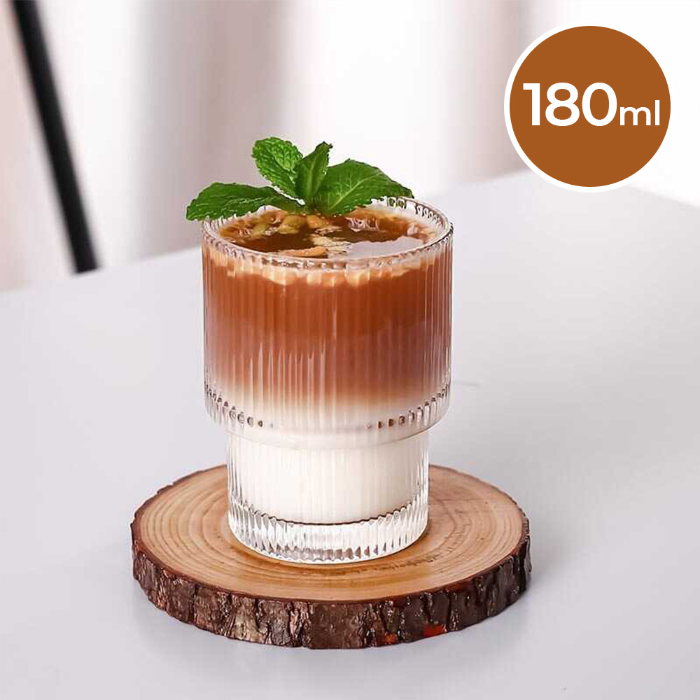 One Two Cups Gelas Kaca Aesthetic Kopi Latte Teh Stripe Origami Glass - KMA091