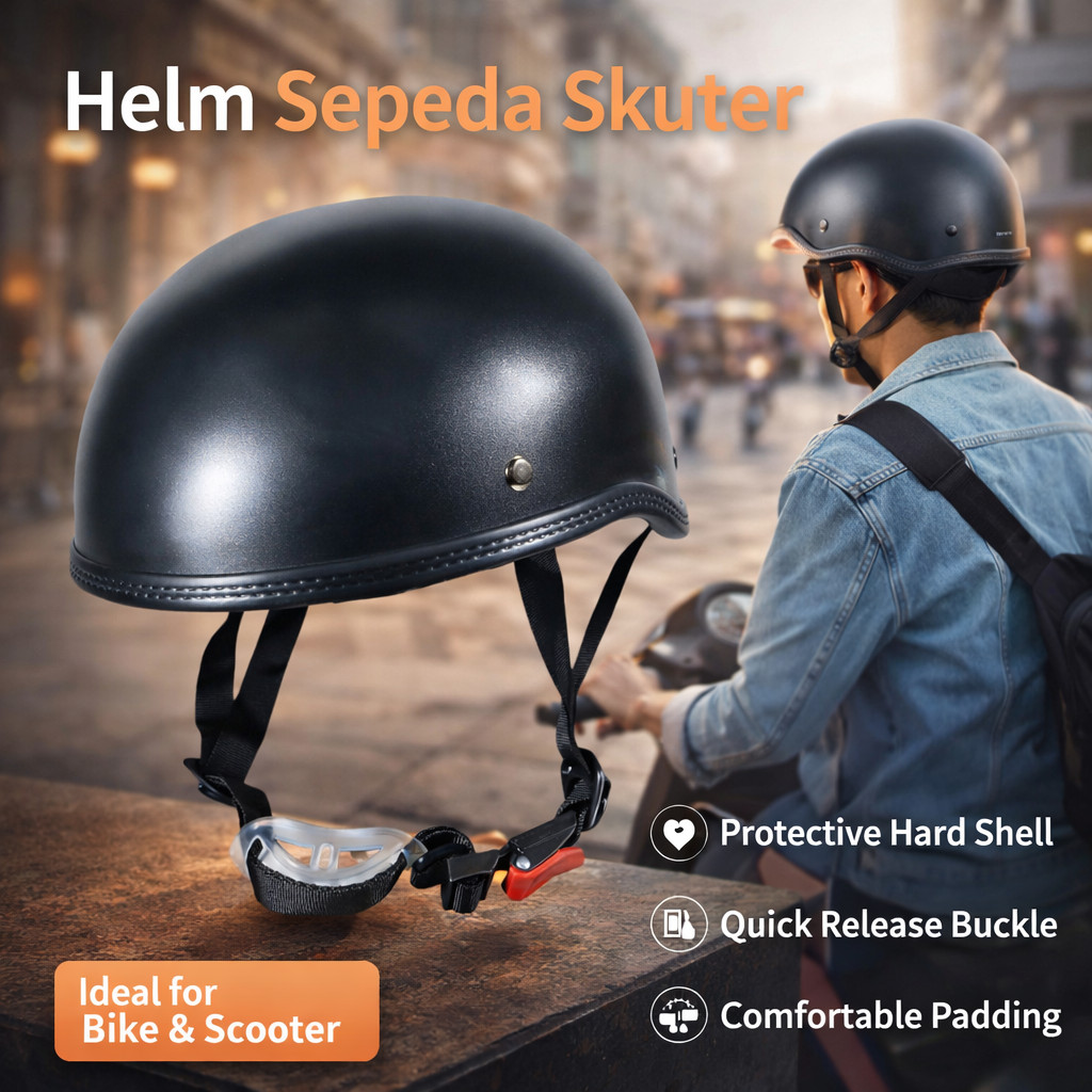 Helm Sepeda Motor Retro Dewasa Half Face Skuter Listrik ABS Anti Bentur Skateboard Sepatu Roda Nyama