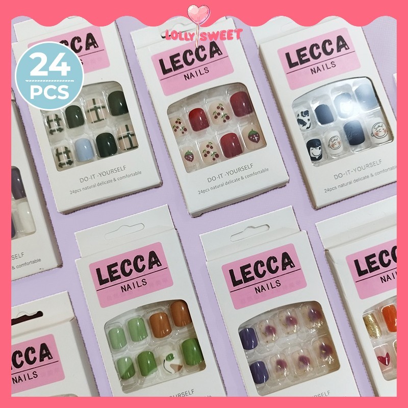 Kuku Palsu Nail Art 3D 1 Set 24 Pcs Gratis Lem Fake Nail Motif Lucu Aksesoris Fashion Wanita Korea