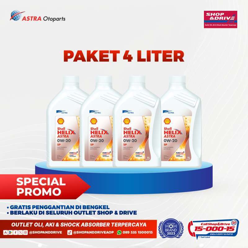 Oli Shell Helix Astra 0W20 Premium [4 L, Gratis Ganti Oli di Bengkel / Rumah, Click&Collect]