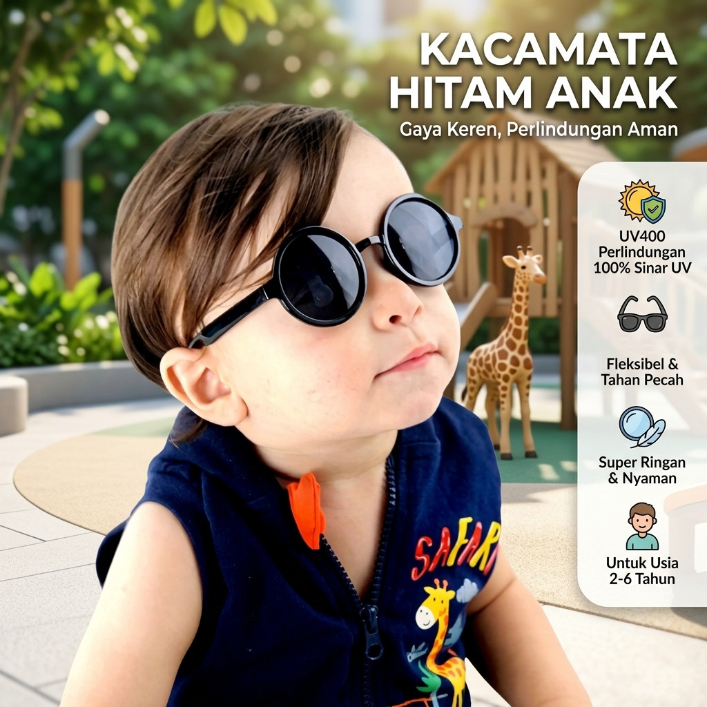WFJIA Kacamata Hitam Anak Anti UV Round Vintage Style - WF52