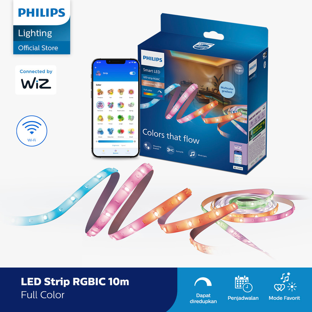 Philips Lampu Smart Wifi Led Strip RGBIC 10M