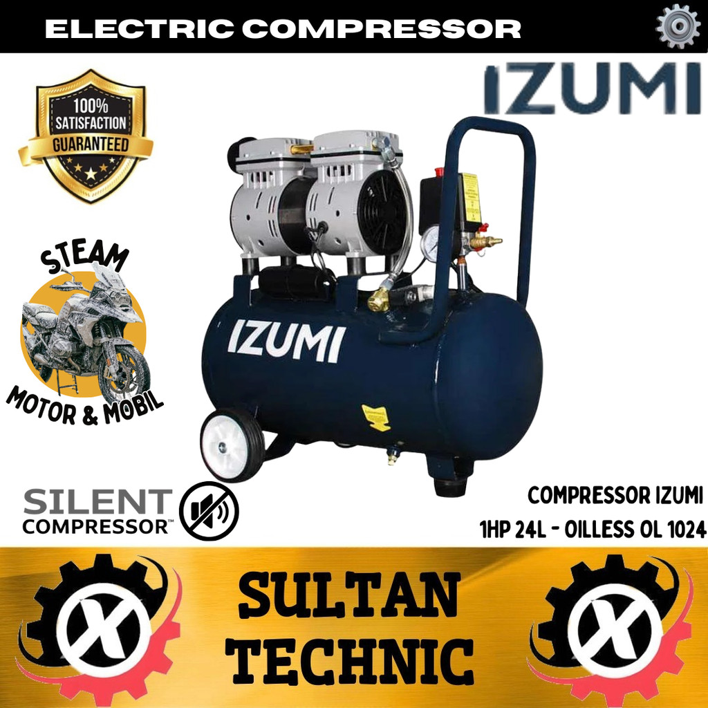 COMPRESSOR IZUMI NLG 1HP 24L - OILLESS OL 1024/ KOMPRESOR 220V/KOMPRESOR 1 PHASE KOMPRESOR STEAM MOT