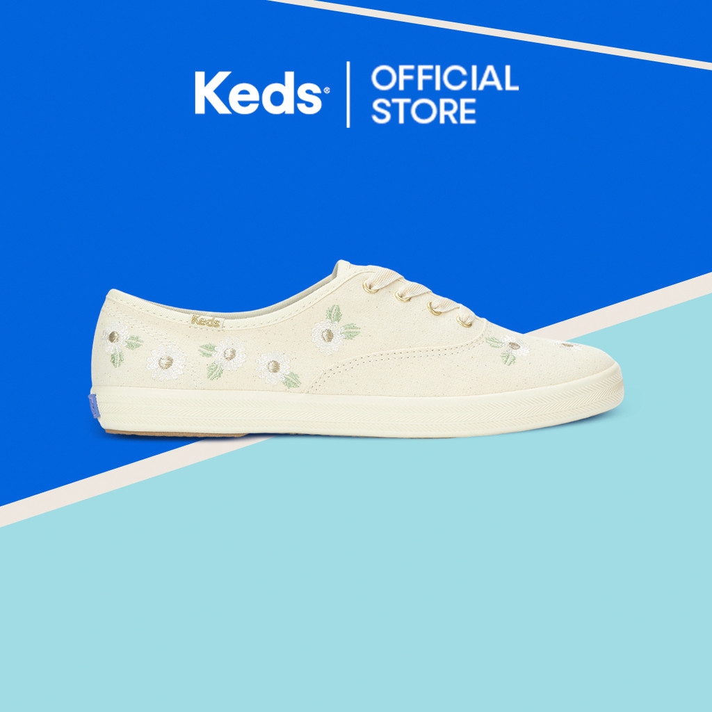KEDS Women Ss26 Wf 04 Champion Canvas Floral Emb Egret Flplem-WF69111