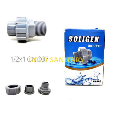 Watermur Drat Luar Soligen 1/2"x1" CN007 07 Water Mur PVC Pompa Air Plastik Union Fitting 1/2" x 1" 