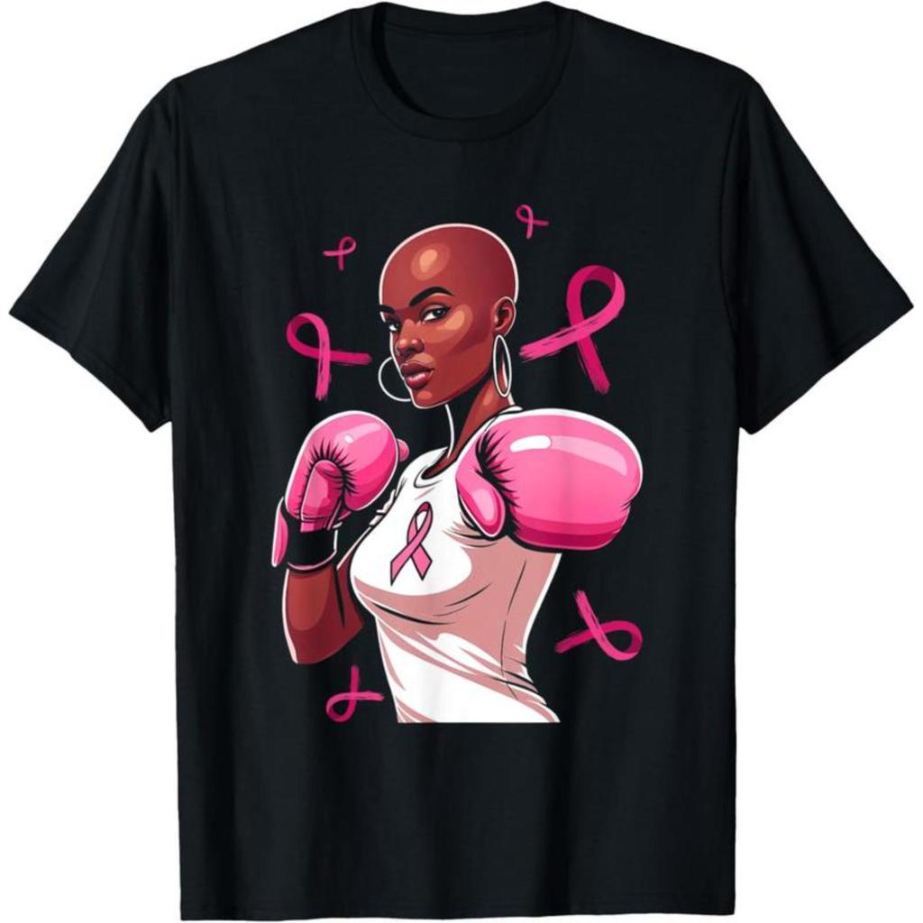 100% Cotton Unisex Breast Cancer Awareness African American Afro  Ribbon T-Shirt