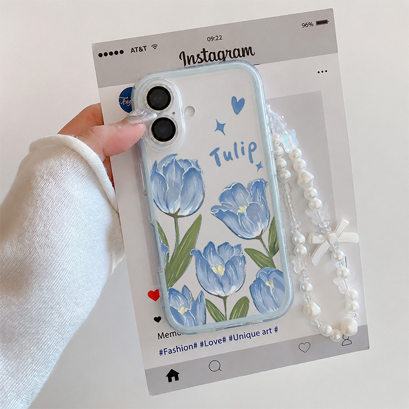 Cewek Aesthetic Bunga Biru Casing Oppo Reno 15F A6X A6T A6S Pro 14F A3X A5 Pro A5I Pro A5X A5 2025 C