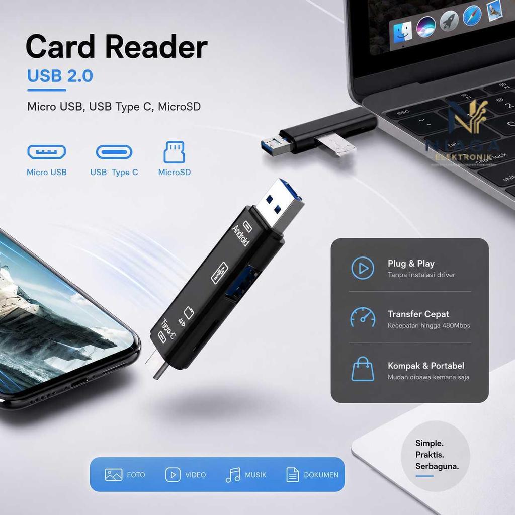 Natrberg Card Reader USB 2.0 Micro Type C OTG MicroSD Card USB - D-188
