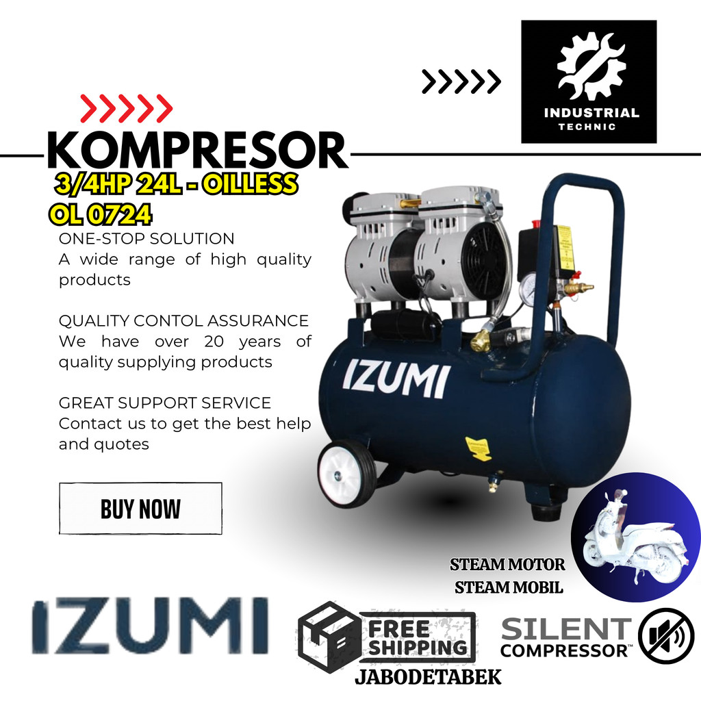 COMPRESSOR IZUMI NLG 3/4HP 24L - OILLESS OL 0724/ KOMPRESOR 220V/ KOMPRESOR 1 PHASE/ KOMPRESOR STEAM
