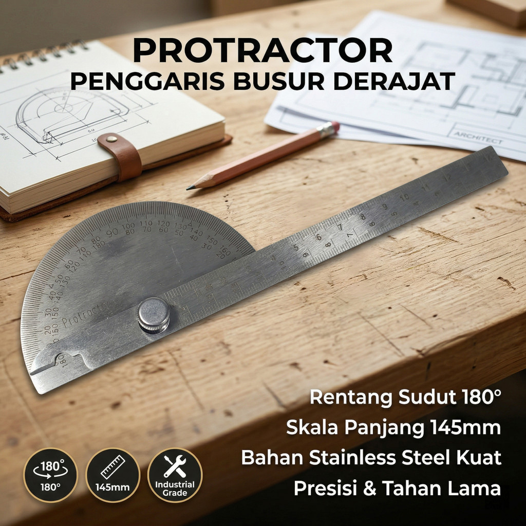 Penggaris Busur Derajat Measuring 145mm 180Degree - PR180