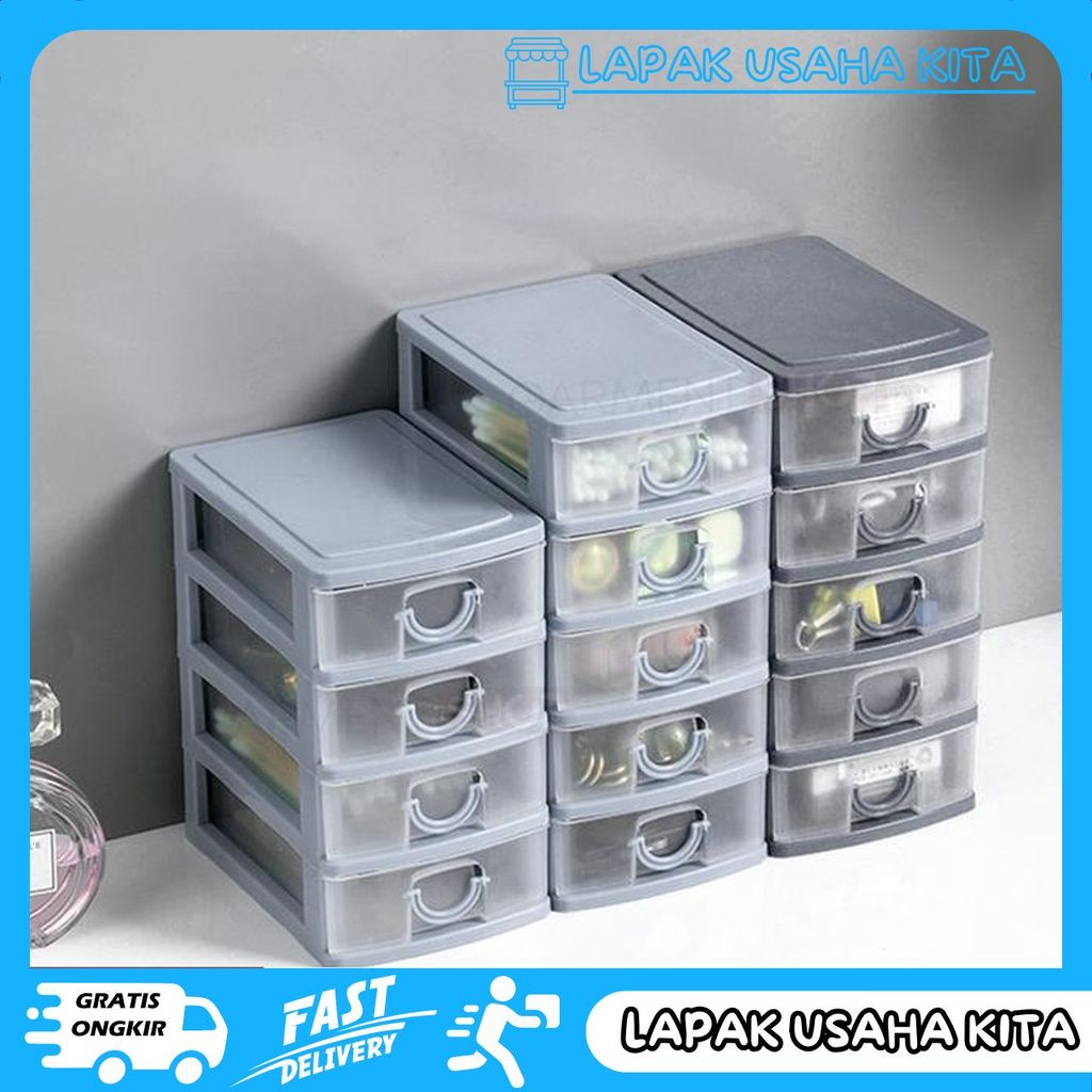 LACI PLASTIK 4 5 SUSUN RAK MEJA KOSMETIK TEMPAT STATIONERY ORGANIZER PENYIMPANAN LACI PRIVASI AMAN