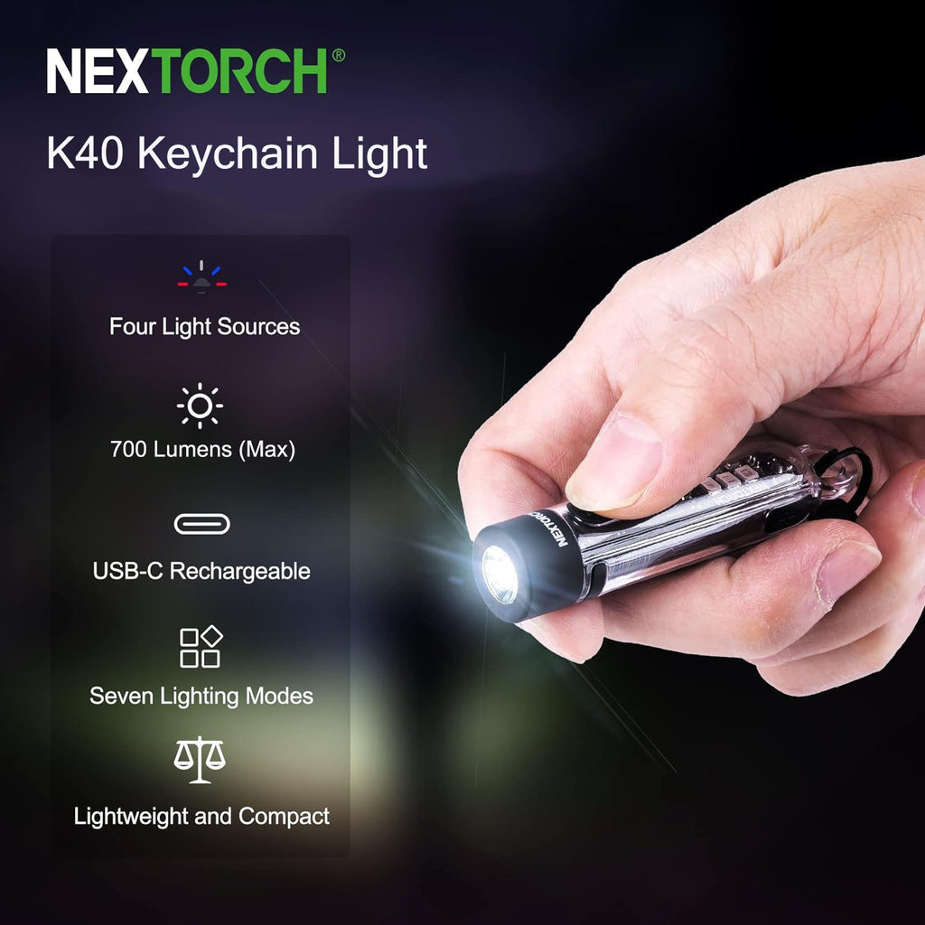Senter LED Mini EDC 700 Lumens USB Type C Senter Gantungan Kunci UV Merah Biru Waterproof IPX4 Teran