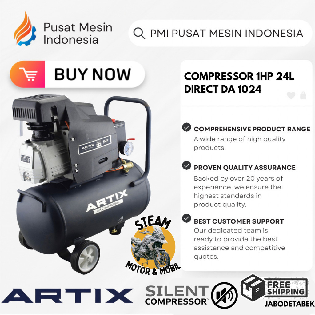 KOMPRESOR ANGIN LISTRIK OILLESS ARTIX COMPRESSOR  1HP 24L - DIRECT DA 1024 24 LITER - SILENT DIRECT 