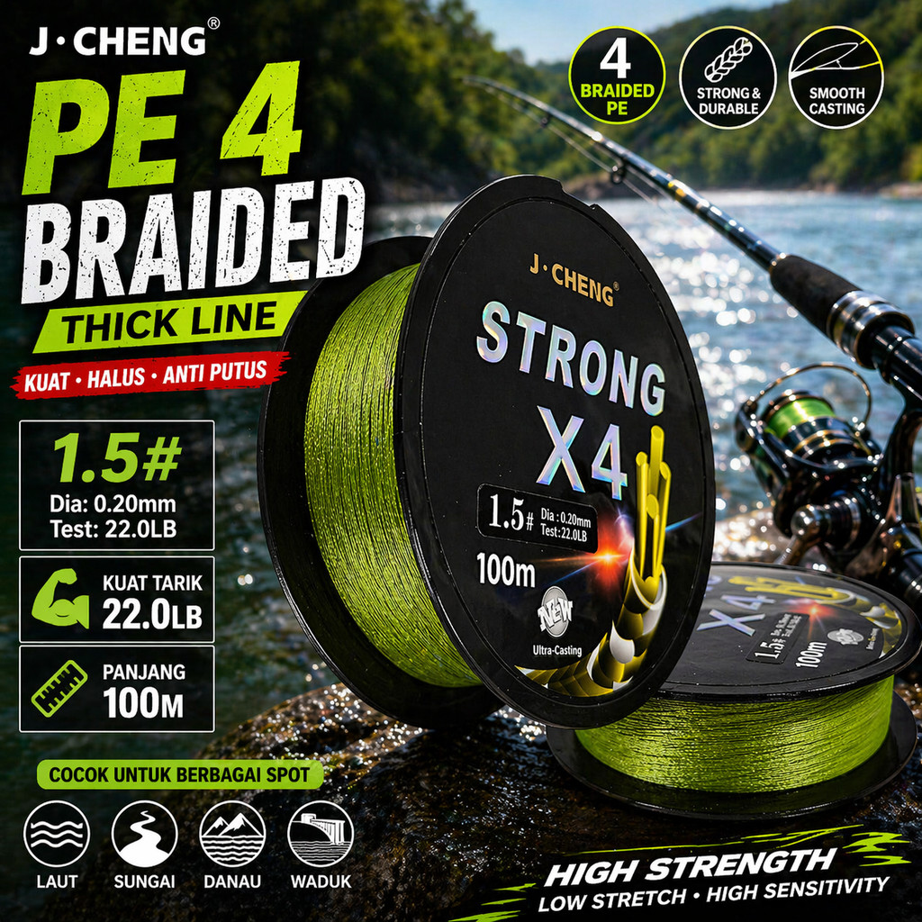 J-Cheng Senar Pancing PE 4 Braided Strand Fishing Line 100M - JC4180 SHANY_STORE