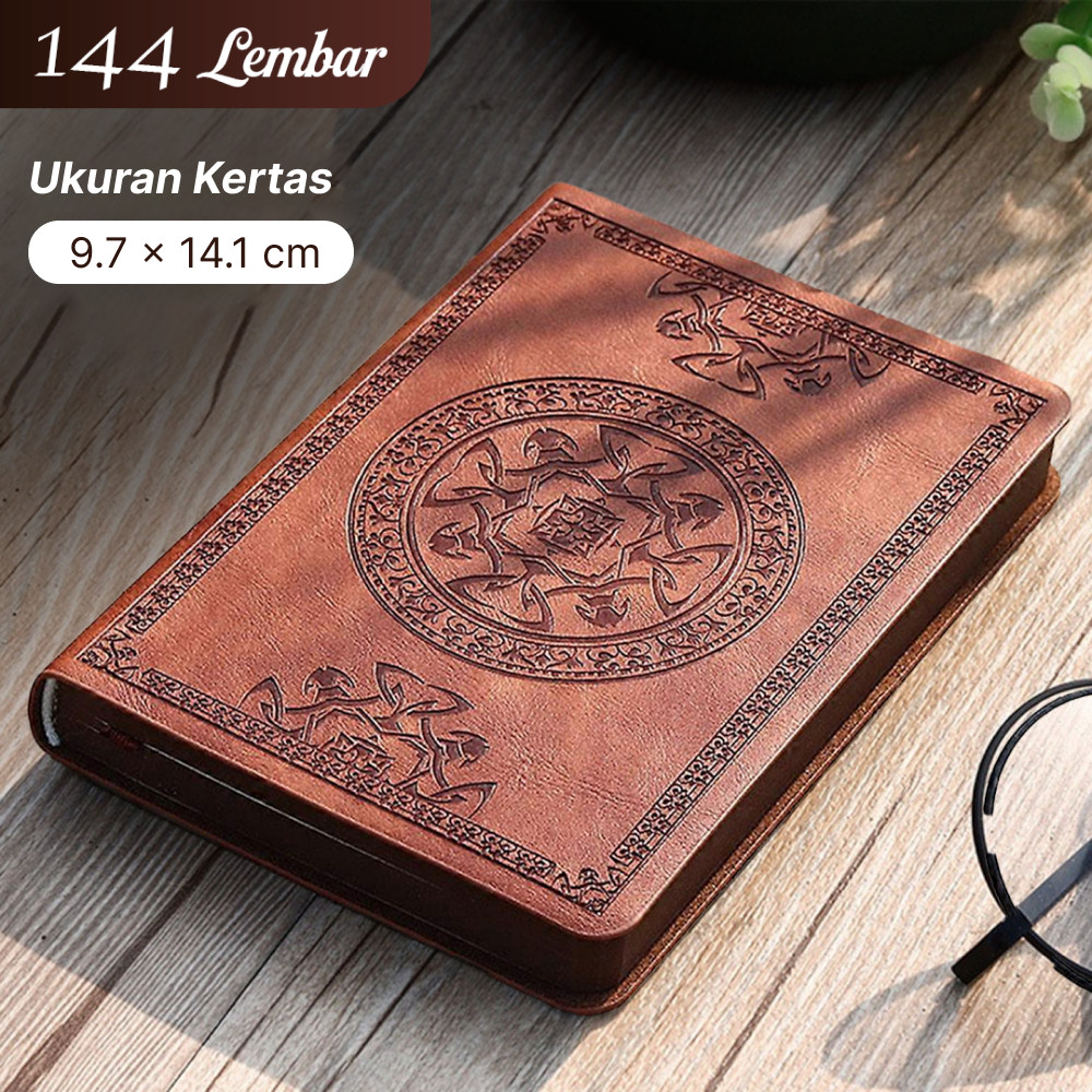 Notebook Jurnal Vintage Leather Cover Pattern Buku Catatan Harian Estetik Travel Diary Premium