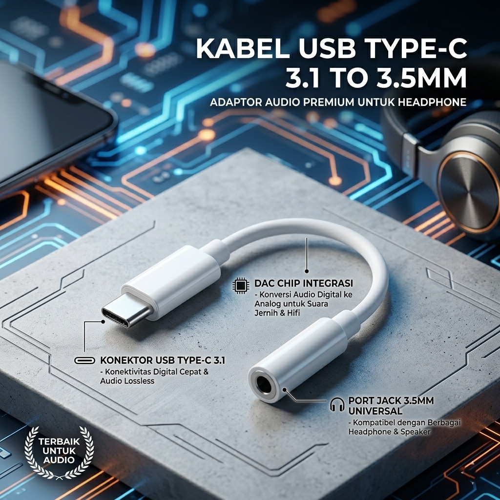 Converter Audio USB Type C 3.1 ke Jack 3.5mm Female Kabel Pendek 10.5cm for Earphone