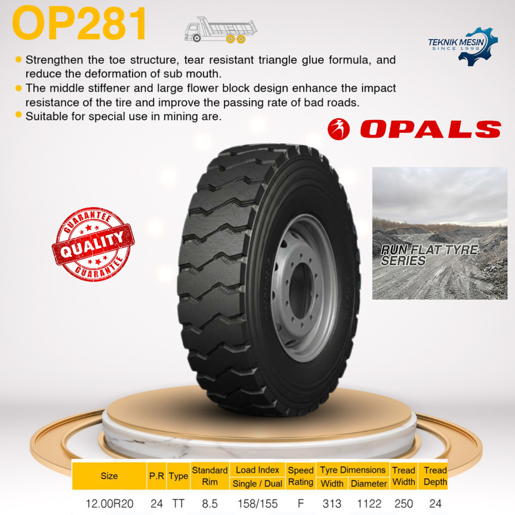BAN TRUK RUN FLAT TYRE OP281 SIZE 12.00R20 24PR HEAVY DUTY | BAN DALAM LUAR TRUK ENGINE / SPAREPART 