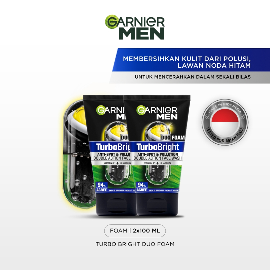 [PAKET HEMAT ISI 2] GARNIER Men Facial Wash Turbo Bright Super Duo Foam Skincare 100ml Sabun Cuci Mu