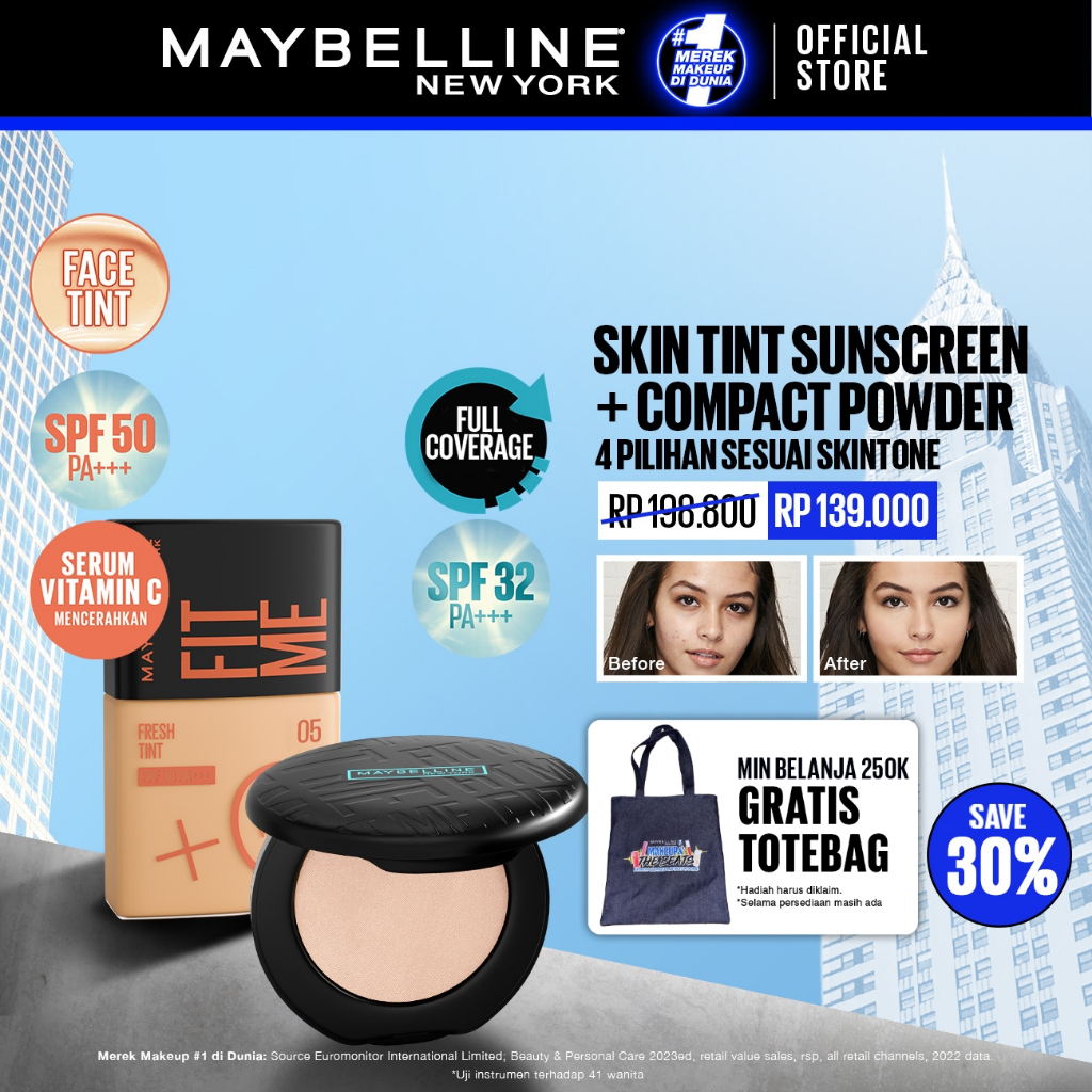MAYBELLINE OFFICIAL Skin Tint Makeup Kit - FIT ME Fresh Tint 02 + Powder 112 | Skin Tint Foundation 