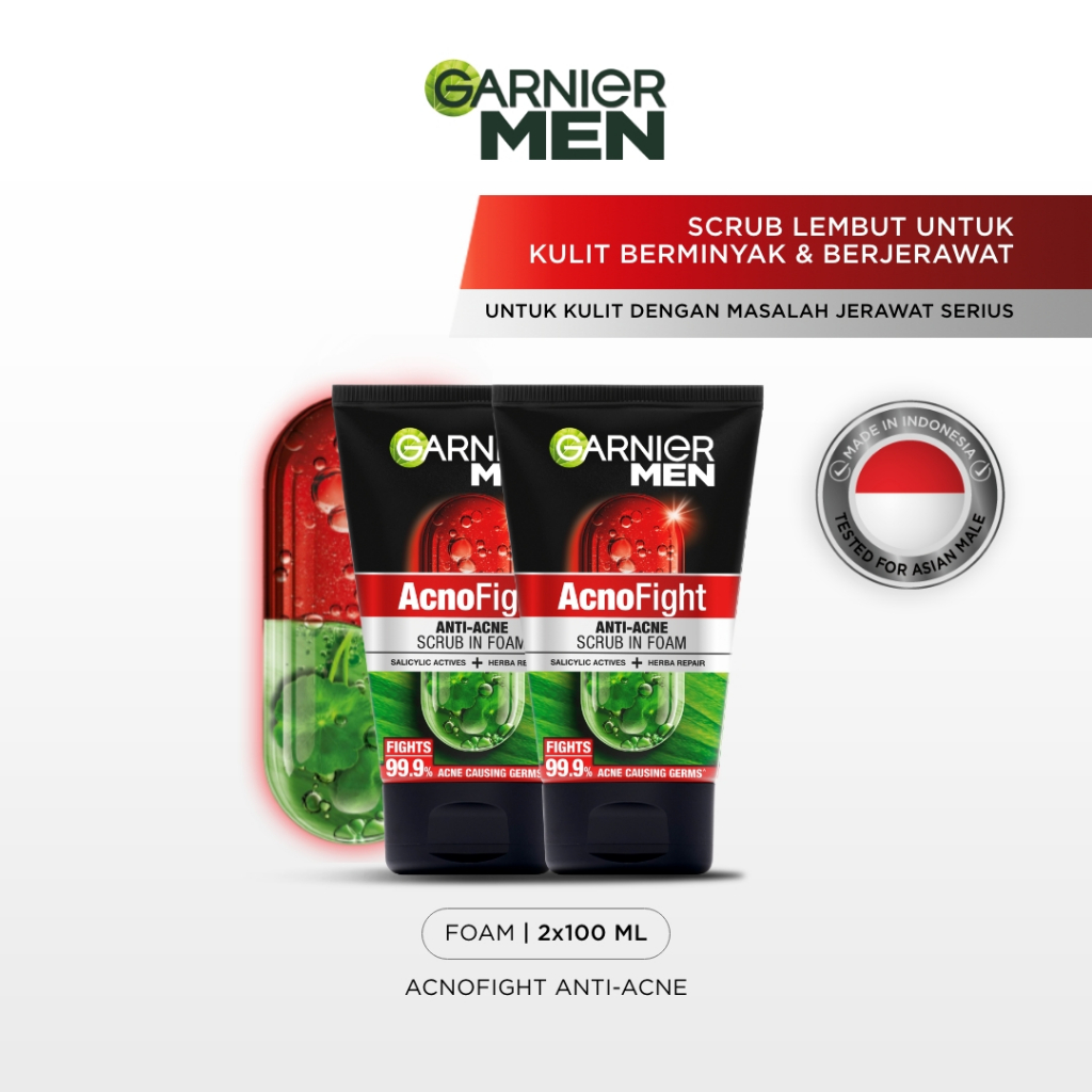 [PAKET HEMAT ISI 2] GARNIER Men Facial Wash Acno Fight Anti-Acne Scrub In Foam Skin Care 100ml Salic