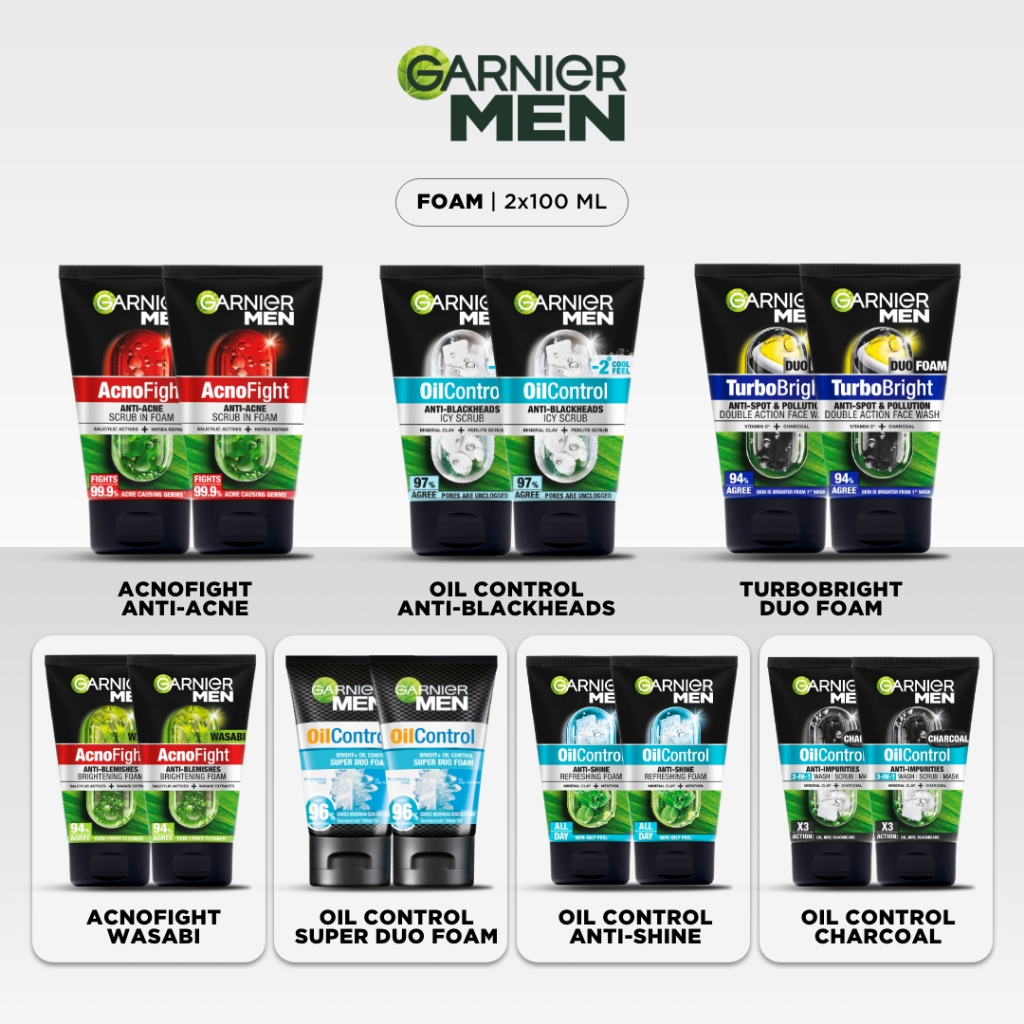 NEW GARNIER Men Facial Wash 100ml 2pcs 3pcs sabun cuci muka pria - face wash acno fight turbo bright