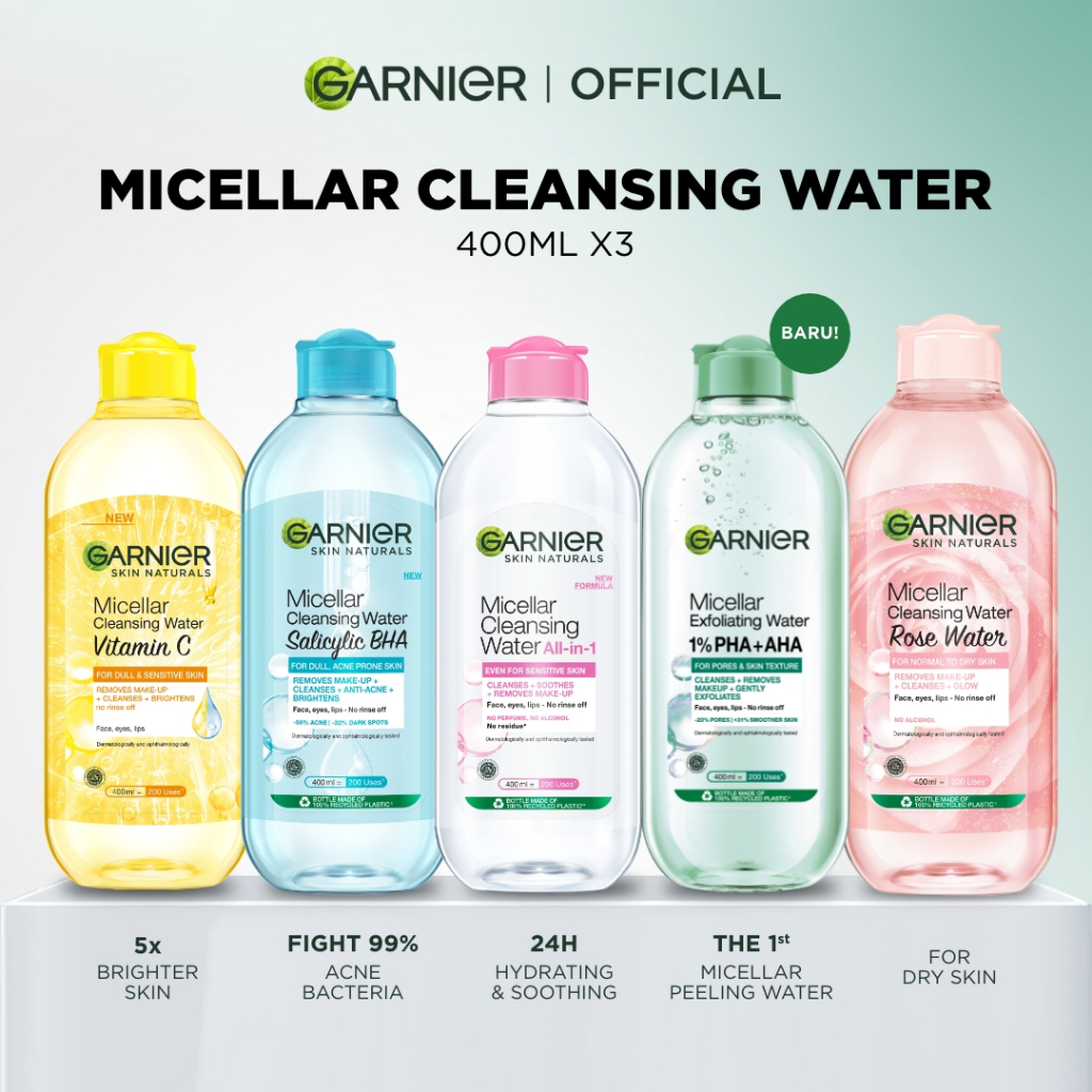 [PAKET HEMAT ISI 3] GARNIER Micellar Water 400ml ALL VARIANT Skincare Cleansing - Pembersih Wajah & 