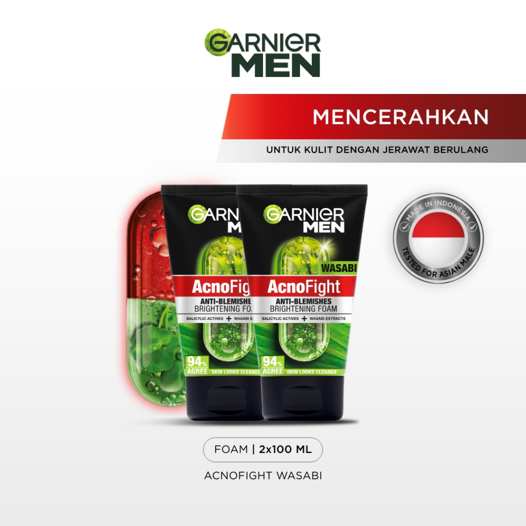 [PAKET HEMAT ISI 2] GARNIER Men Facial Wash Acno Fight Wasabi Anti-Bacteria Brightening Skincare 100